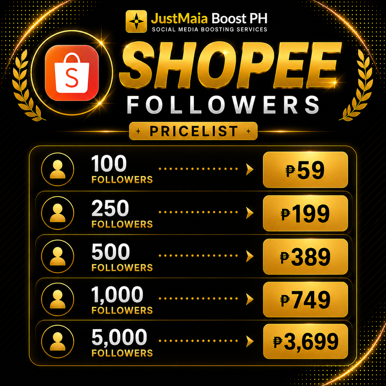 Shopee followers pricelist