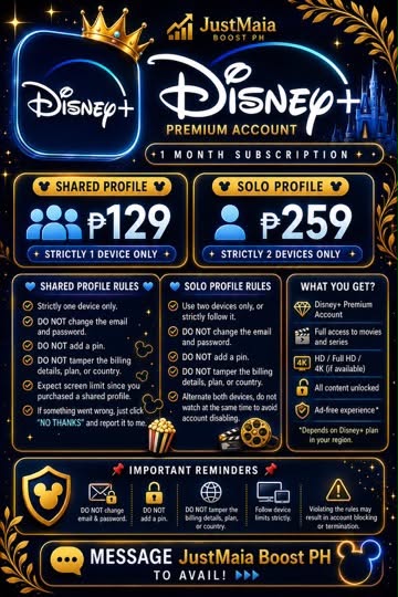 Disney+ premium account pricelist