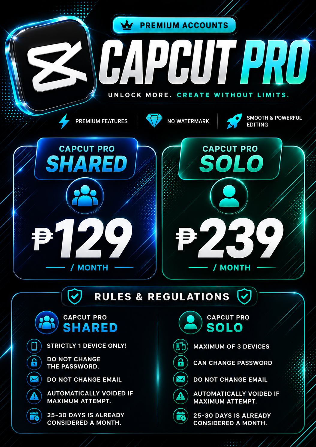 CapCut Pro premium account pricelist